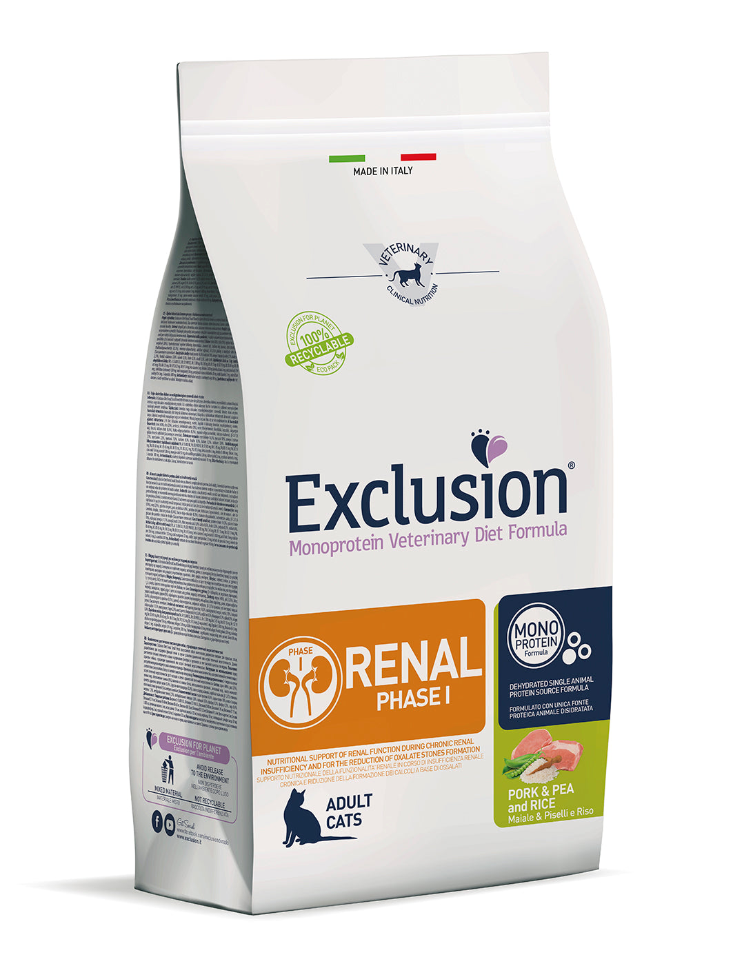 1,5kg Hrana uscata pentru pisici, Exclusion Renal Phase 1 Diet, Porc & Mazare si Orez All Breed Adult