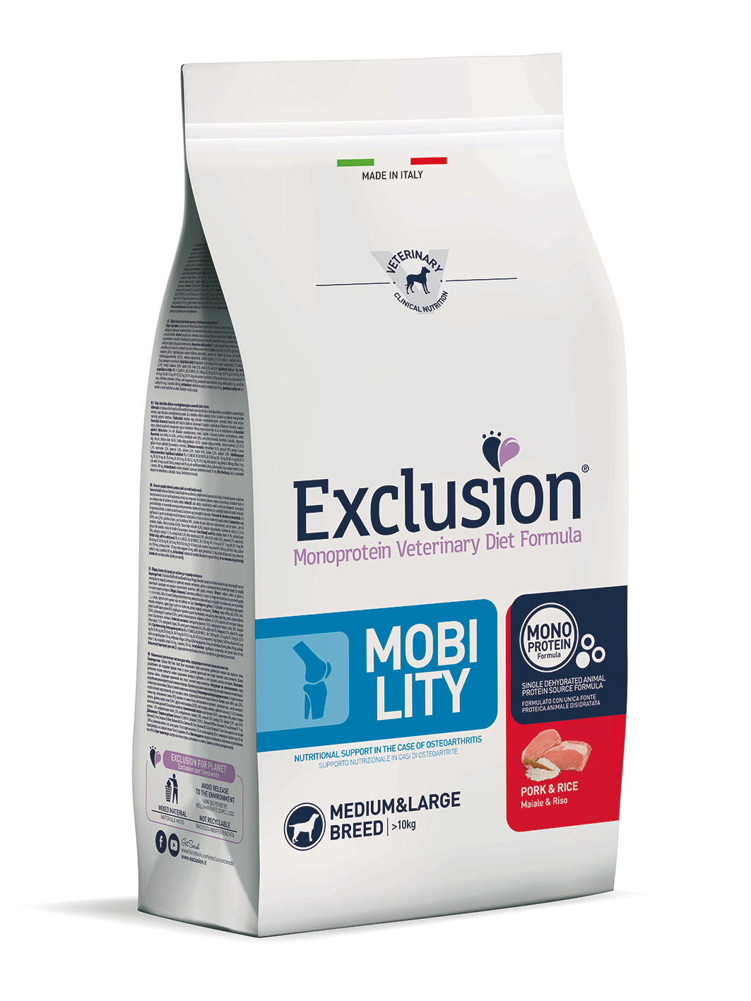Hrană uscată pentru câini, Exclusion Diet Mobility , Porc & Orez, Medium & Large Adult